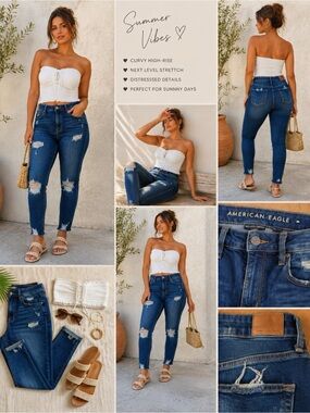 AMERICAN EAGLE High Rise Curvy Ripped Jeans